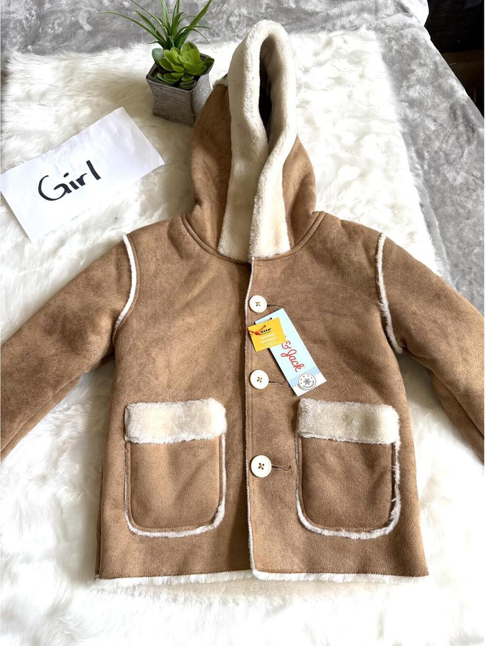 Cat & Jack Girls Faux Shearling Hooded Coat Jacket 4T